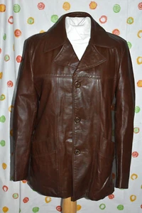 LONDON FOG dark brown Men's 40 Regular Faux fur zip LINED Soft LEATHER COAT EUC - Picture 1 of 14