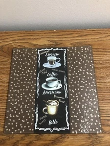 Cutting Board Tempered Glass Brown Coffee Bean Themed. NEW - Picture 1 of 3