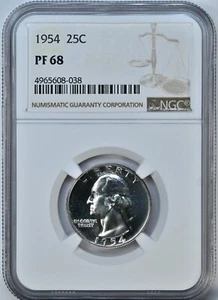 1954 Washington Quarter PF68 NGC Graded Coin PROOF 68 Bright Bright White 5986 - Picture 1 of 2
