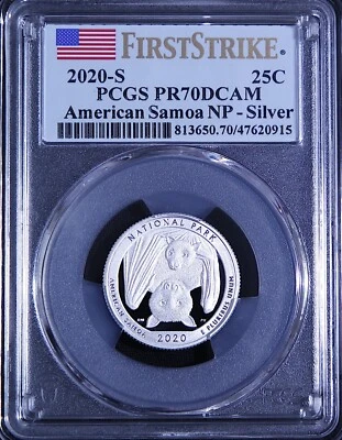 2020 S AMERICAN SAMOA SILVER 25C PCGS PR70DCAM NP FS Silver Proof Set Flag Label - Image 1 of 2