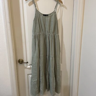 Catherine Malandrino Layered Green Organic Cotton Maxi Dress Size M - Imagem 1 de 4