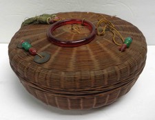 Vintage Chinese Sewing Basket with Glass Beads!