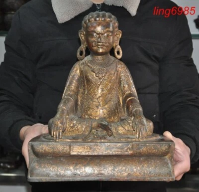 Antiguo Templo Budista Tíbet Bronce Dorado Milarepa Arhat Buda Bodhisattva Estatua Foto 1 de 4