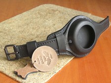 Ww1 Genuine Leather Strap Band Wristband For Pocket Watch Case 48-54cm Black
