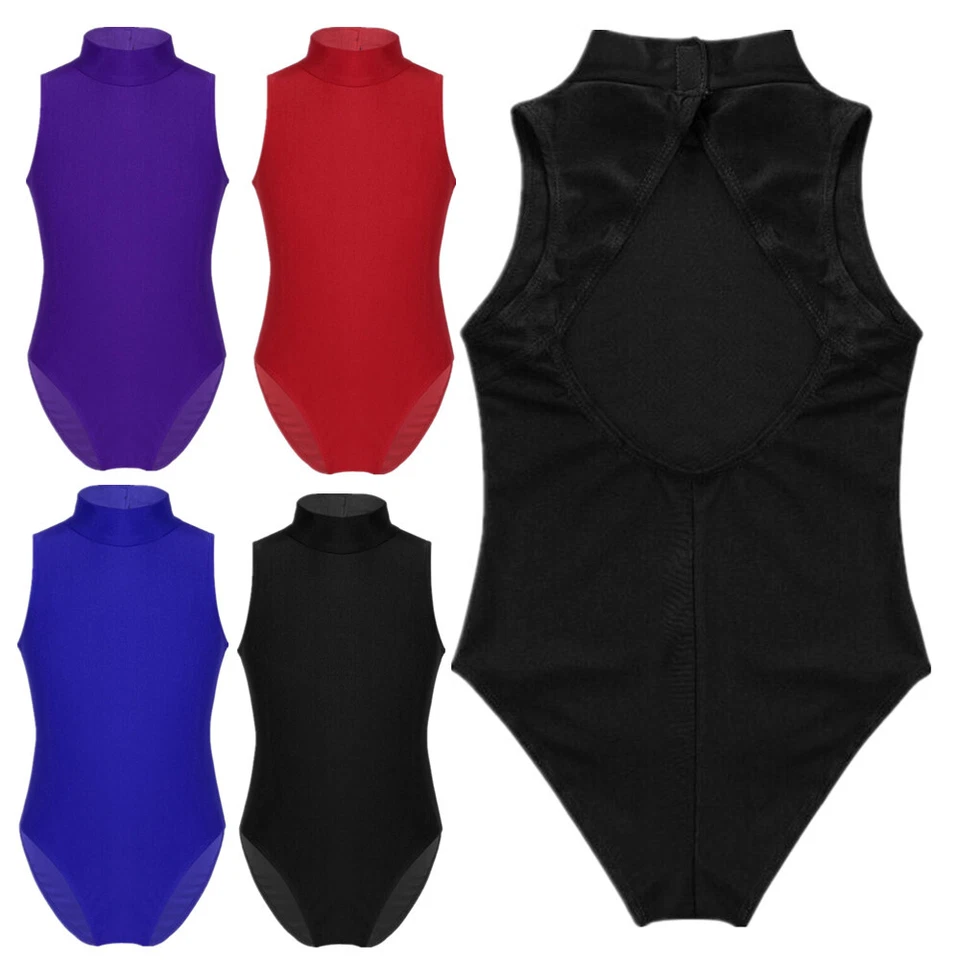 Kid Girl Ballet Dance Leotard Dress Open Back High Mock-Turtleneck Neck Bodysuit - Image 1 of 1