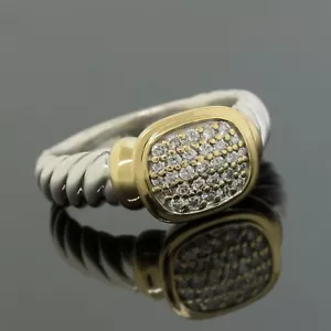 David Yurman Pave Diamond Noblesse Ring Size 9 - 925 Silver/18K Yellow Gold - Picture 1 of 5
