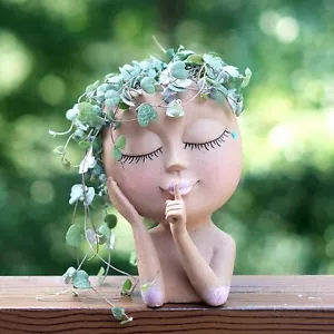 Face Planter Pots Head for Indoor Outdoor Plants with Drainage Hole Closed Eyes - Picture 1 of 7