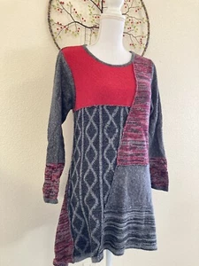 Style & Co Red Gray Patchwork Art Sweater Tunic Size Petite Large - Picture 1 of 5