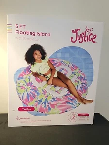 Justice 5 Fuß Insel Pool Schwimmer mit Greifseil, rosa & blau Krawatte Farbstoff Neu im Karton - Bild 1 von 3