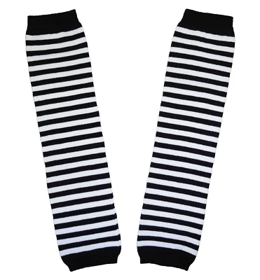 DE COLECCIÓN Y2K 90 AÑOS 90 GÓTICO PUNK BLANCO Y NEGRO RAYAS CALENTADORES DE BRAZOS GUANTES SIN DEDOS NUEVOS SIN ETIQUETAS Foto 1 de 4