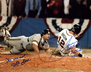 MIKE LeVALLIERE SID BREAM DUAL SIGNED 8x10 PHOTO PIRATES BRAVES RARE BECKETT BAS - Picture 1 of 2