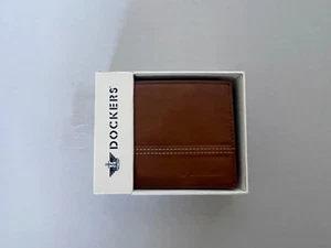 Dockers Mens Bifold Passcase Wallet Tan Handcrafted Leather NIB - Picture 1 of 4