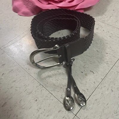 MICHAEL Michael Kors Woven Belt XL Chocolate Brown 2" Wide Braided Silver Buckle - Image 1 of 4