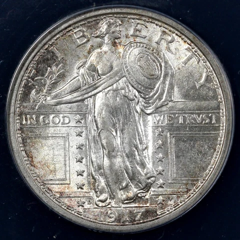 1917-D 25c Type 1 Standing Liberty Quarter ANACS AU 58 FH Cover