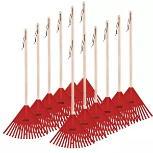 Superio Kinder Gartenrechen mit Hartholzstiel roter Kopf zum Laubfegen -12er Pack - Bild 1 von 6