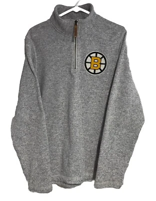 CCM Boston Bruins Pullover Sweater Mens Small Gray NHL Hockey 1/4 Zip Tight Knit - Image 1 of 4
