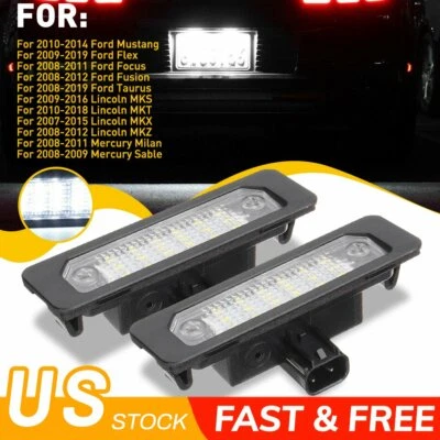 2x Lámpara de luz LED de matrícula para 08-12 Ford Fusion 10-14 Mustang 08-19 Taurus Foto 1 de 4