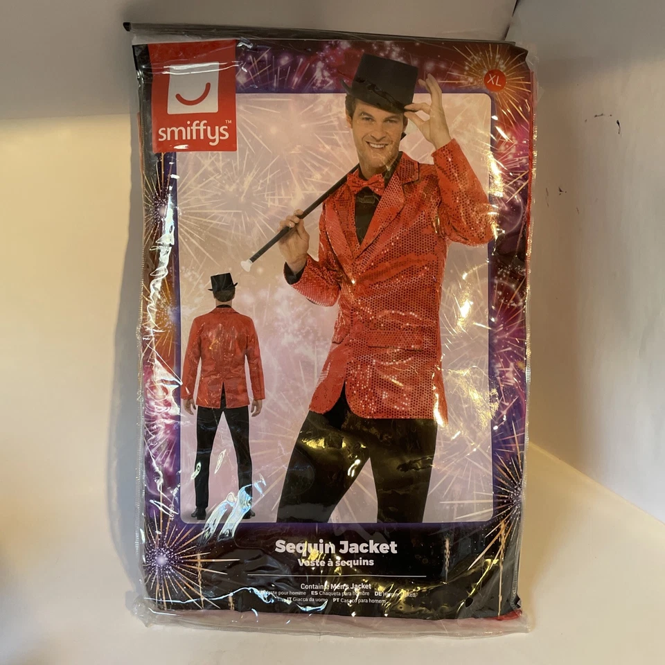 Chaqueta Disfraz Hombre Lentejuelas Rojo Elegante Nuevo En Paquete Original Foto 1 de 4
