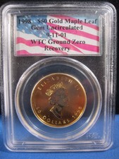 1998 1 ounce Gold Maple Leaf 2001 World Trade Center recovery ground zero Pcgs