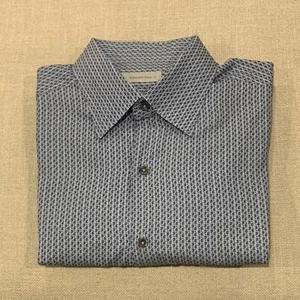 Ermenegildo Zegna Mens Paisley Print Long Sleeve Button Down Shirt Blue 2XL EUC - Picture 1 of 12