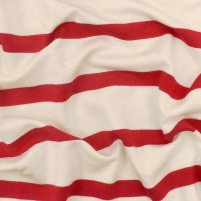 Red-Ivory Stripe Stretch Spandex Rayon Modal Jersey Knit Fabric - Image 1 of 4
