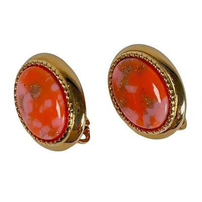 Pendientes Sarah Coventry Coraline Clip On Piedra Ovalada Naranja Rosa Manchas Doradas Foto 1 de 4