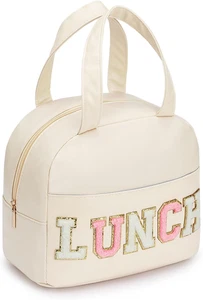 Bolsa de almuerzo de cuero PU pequeña caja aislante, refrigerador reutilizable a prueba de fugas, blanca NUEVA - Imagen 1 de 7