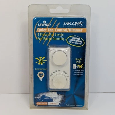 Atenuador de control de ventilador silencioso Leviton Decora RTD01-10W blanco giratorio de un solo polo NUEVO Foto 1 de 4