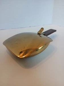 Vintage Butler's Ashtray/Crumb Catcher Gold-tone Wood Handle Made in Italy - Picture 1 of 8