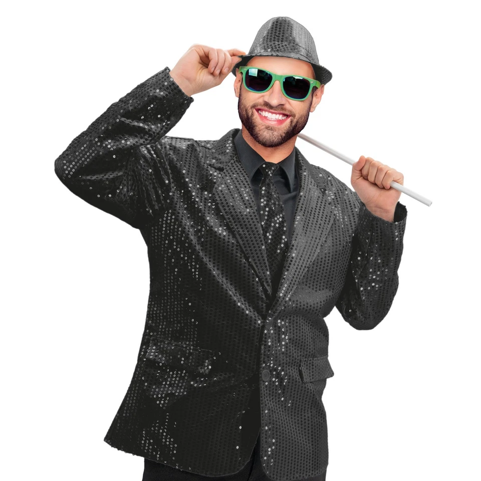 VDV BENEFIT GMBH Pailletten Frack Herren Schwarz Gr. L Paillettenfrack für Party Show Karneval