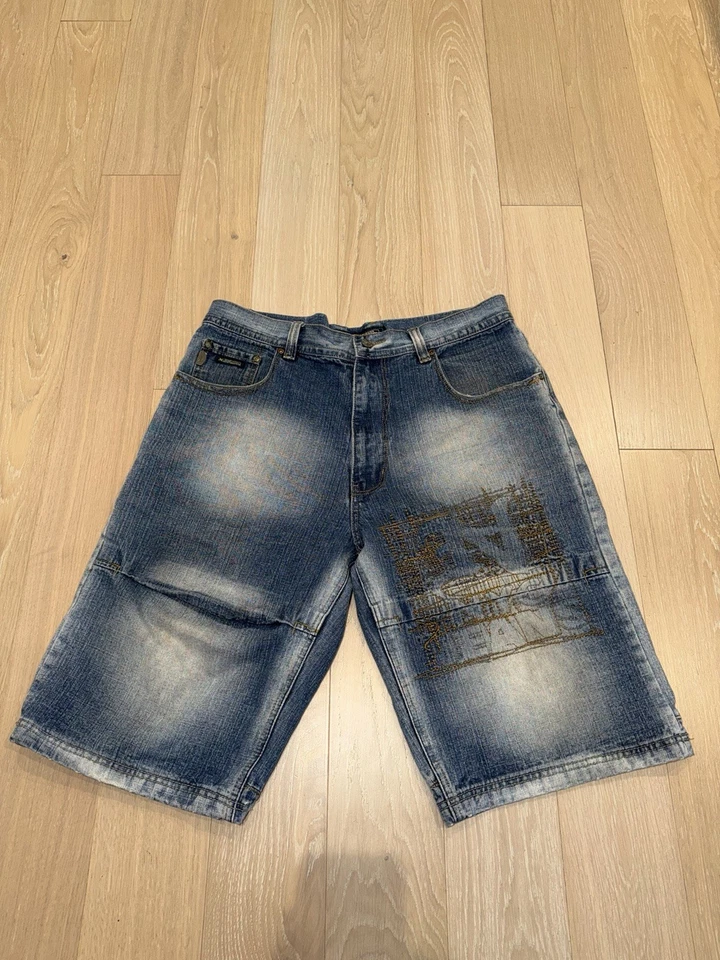 Pantalones Cortos Patinadores Y2K Vintage NYC Southpole Estilo Azul Denim JNCO Talla 36 Bordados Foto 1 de 4