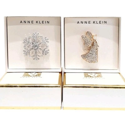 Lot of 2 Anne Klein Angel & Snowflake Christmas Holiday Pins SEE DESCRIPTION - Image 1 of 4
