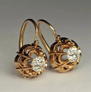 14k Yellow Gold Plated 2.20Ct Round Cut Moissanite Vintage Drop Dangle Earrings - Picture 1 of 4