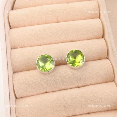 Aretes de piedras preciosas de peridoto de plata de ley 925 joyería regalo para mujer 0,42" Foto 1 de 4