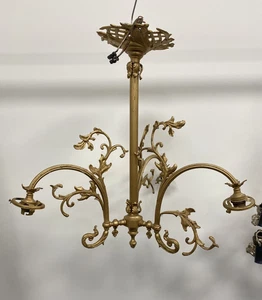 Superb Quality & Rare Style Antique Brass 3 Arm Chandelier H56 cm W58 cm - Picture 1 of 5