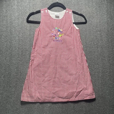 Vestido vintage Candyland infantil bordado vermelho branco Gingham flare babydoll 5T - Imagem 1 de 4
