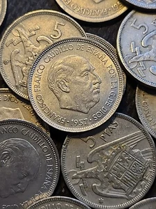 One 5 Ptas Pesetas Coin ~ Spain 1957 Francisco Franco ~ EF Grade ~ Nice Coins. - Picture 1 of 4