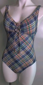 Sperry One Piece Swimsuit Women's Large Plaid Preppy Beach Pool Swim EUC - Picture 1 of 17