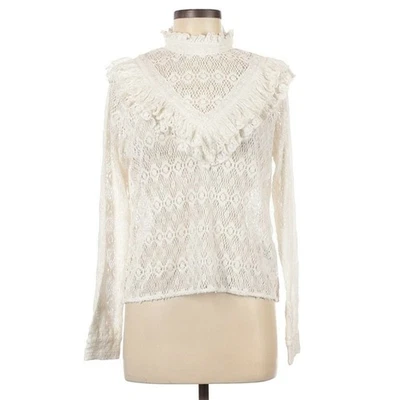 Blusa MAJE Limba malha aberta gola alta babado crochê renda ecru tamanho 3 L NOVA - Imagem 1 de 4