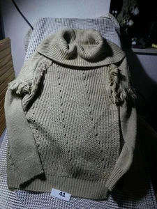 Knox Rose Sweater Cowel Neck Fringed Boho TAN Beige Khaki Long Sleeve Sz Xs  - Picture 1 of 9