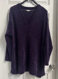 Terra & Sky Deep Purple Fuzzy V-Neck Knit Sweater Size 2X NWT - Picture 1 of 9