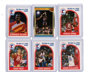 1989 NBAHOOPS 89 NBA ALL-STAR GAME 5 CARD & 1 STICKER EWING,WILKINS,PRICE,WORTH - Picture 1 of 1