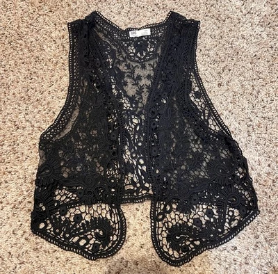 Chaleco de Encaje Garage Boho Crochet Transparente Talla M Frente Abierto Sin Mangas Festival Top Foto 1 de 4
