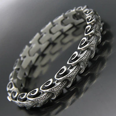 Men's Women's Retro 316L Stainless Steel Dragon Snake Skin Bone Chain Bracelet - Image 1 of 4
