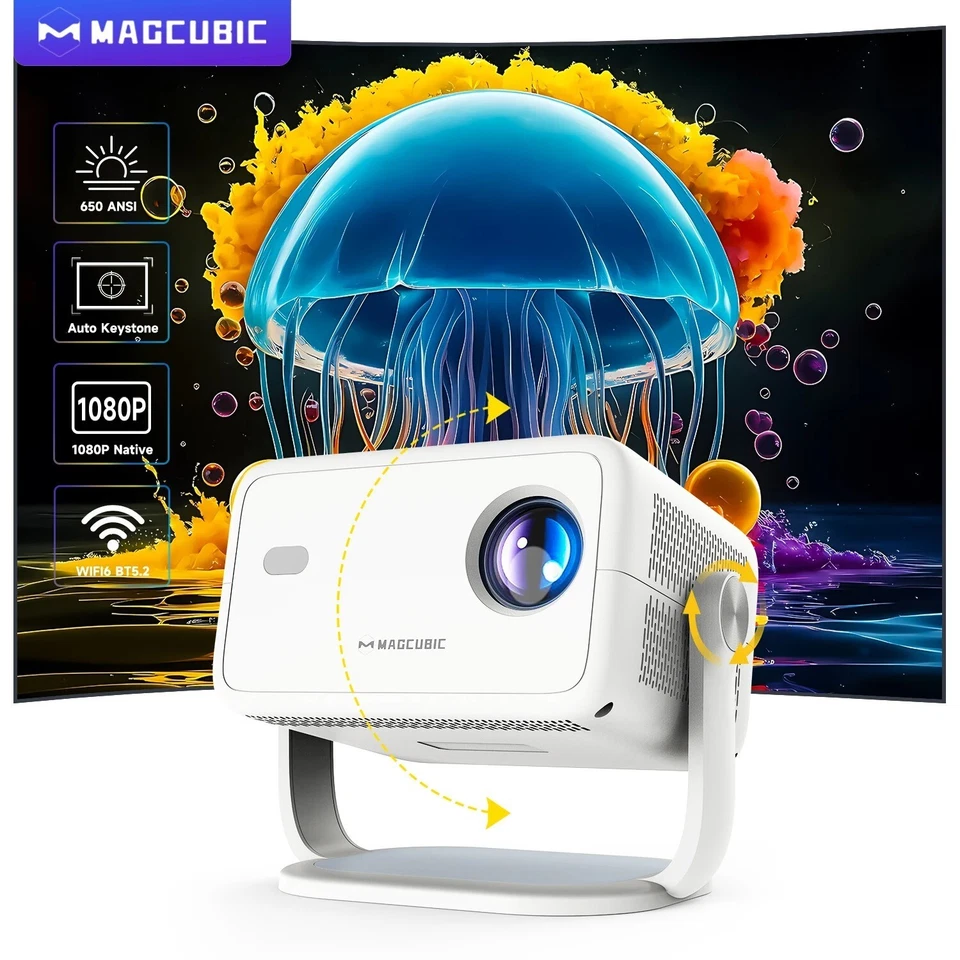 4K 1080 Projector Android 11 WiFi6 BT5.2 650ANSI Auto Focus Keystone Home Cinema - Image 1 of 4