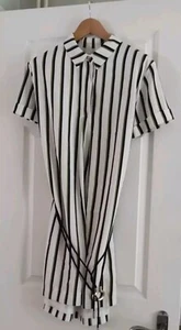 Ted Baker Olivee Belted White Stripe Midi Shirt Short Sleeve Dress Size 4 UK 12 - Picture 1 of 6