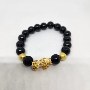 Dragon Beaded Bracelet Black Gold Stretchy In Box - Picture 1 of 7