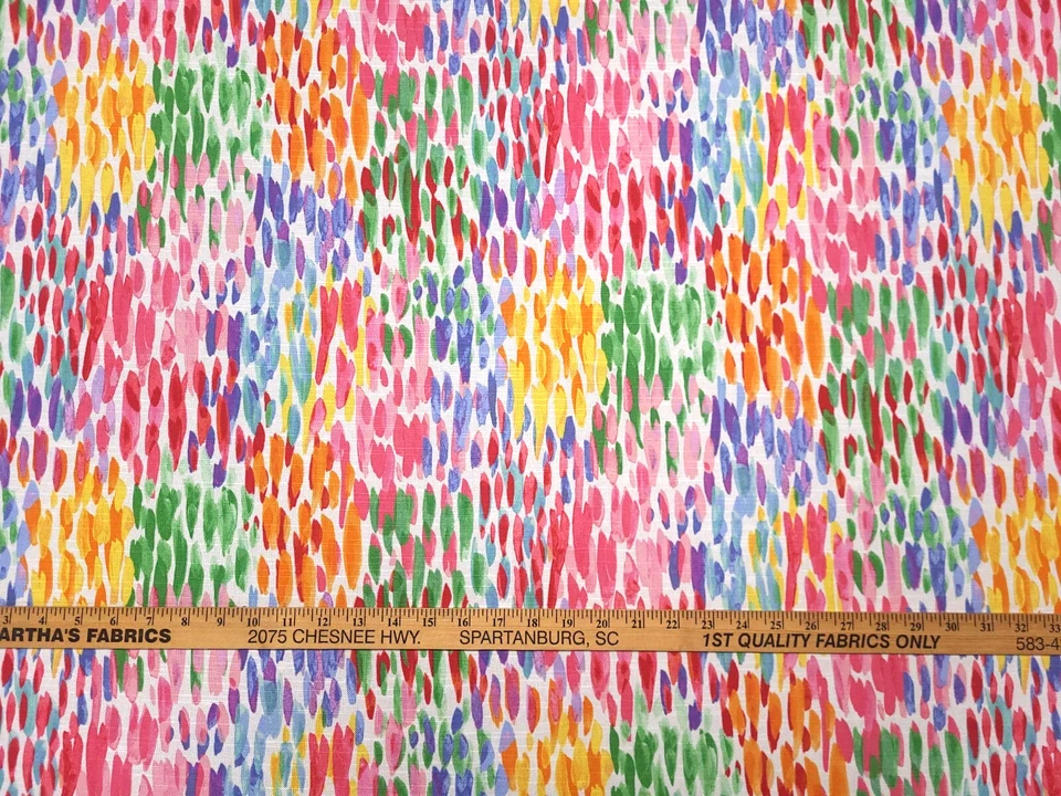 P Kaufmann MAKE IT RAIN FIESTA Pink Yellow Green Designer Drapery Uph Fabric - Image 1 of 4