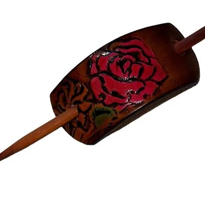 Leather Boho western hair barrette accessory pink rose - Image 1 of 4