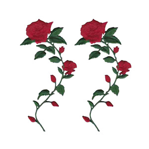 Roses on Stem Patches (2-Pack) Floral Embroidered Iron On Patch - Left Facing